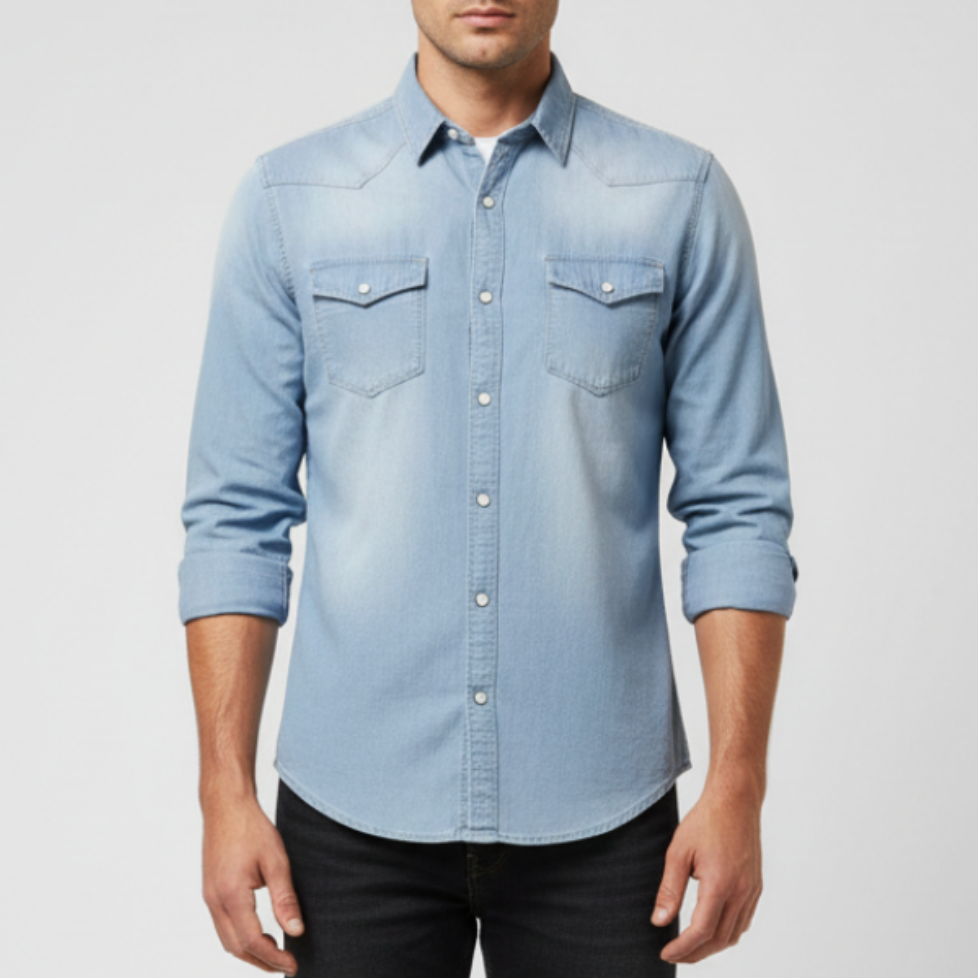 Declan | Men’s Denim Button-Up Shirt with Chest Pockets