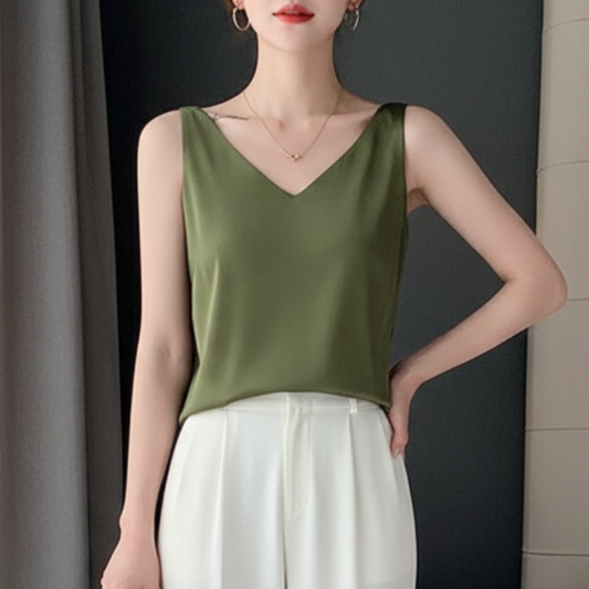 Maren | Women’s Classic Relaxed Fit Draped Satin Tank Top