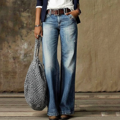 Miranda | Women’s Trendy High-Waist Wide-Leg Denim Pants