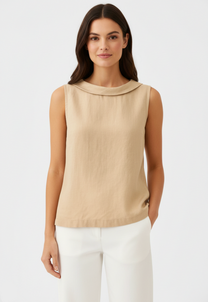 Florence | Women’s Roll Collar Sleeveless Linen Top