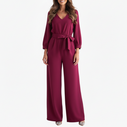 Madeline | Women’s V-Neck Waist-Belt Wide-Leg Jumpsuit