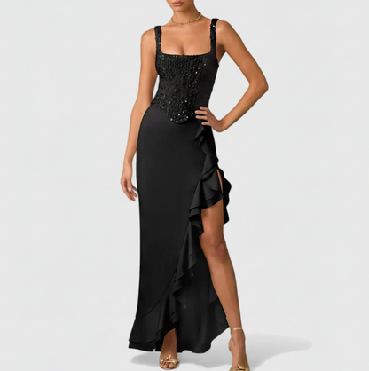 Cecelia | Women’s Square Neck Ruffle Hem Midi Dress