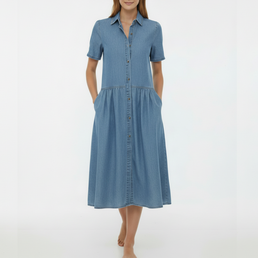 Seraphine | Women’s Button-Front Short Sleeve Denim Midi Dress
