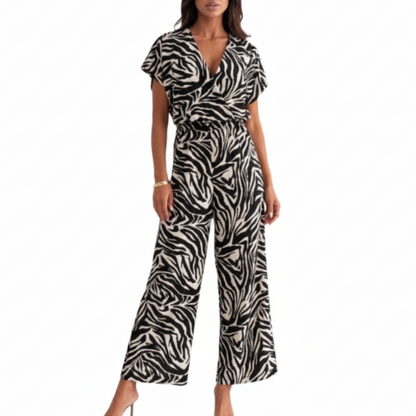 Marisol | Women’s Leopard Print V-Neck Wide-Leg Jumpsuit