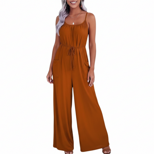 Kenna | Women’s Drawstring Waist Pocket Wide-Leg Jumpsuit