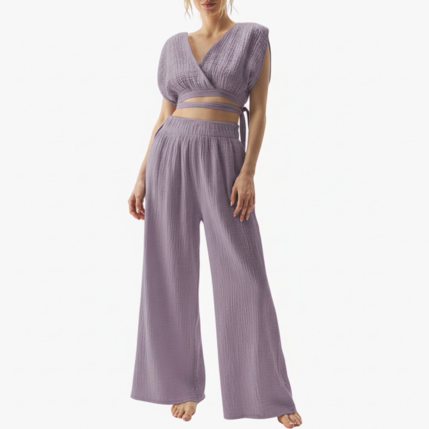 Elodie | Women’s Two-Piece V-Neck Wide-Leg Jumpsuit Set