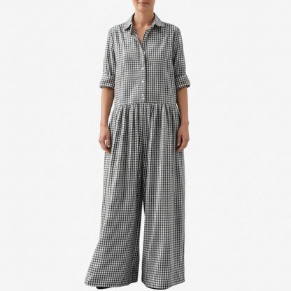 Meredith | Women’s Collared Short Sleeve Button Up Wide-Leg Jumpsuit