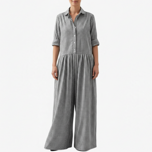 Meredith | Women’s Collared Short Sleeve Button Up Wide-Leg Jumpsuit