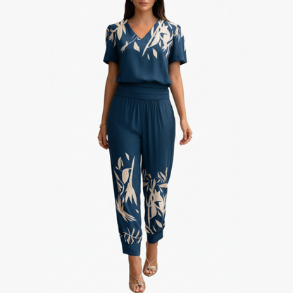 Monica | Women’s Short Sleeve V-Neck Jogger Leg Jumpsuit