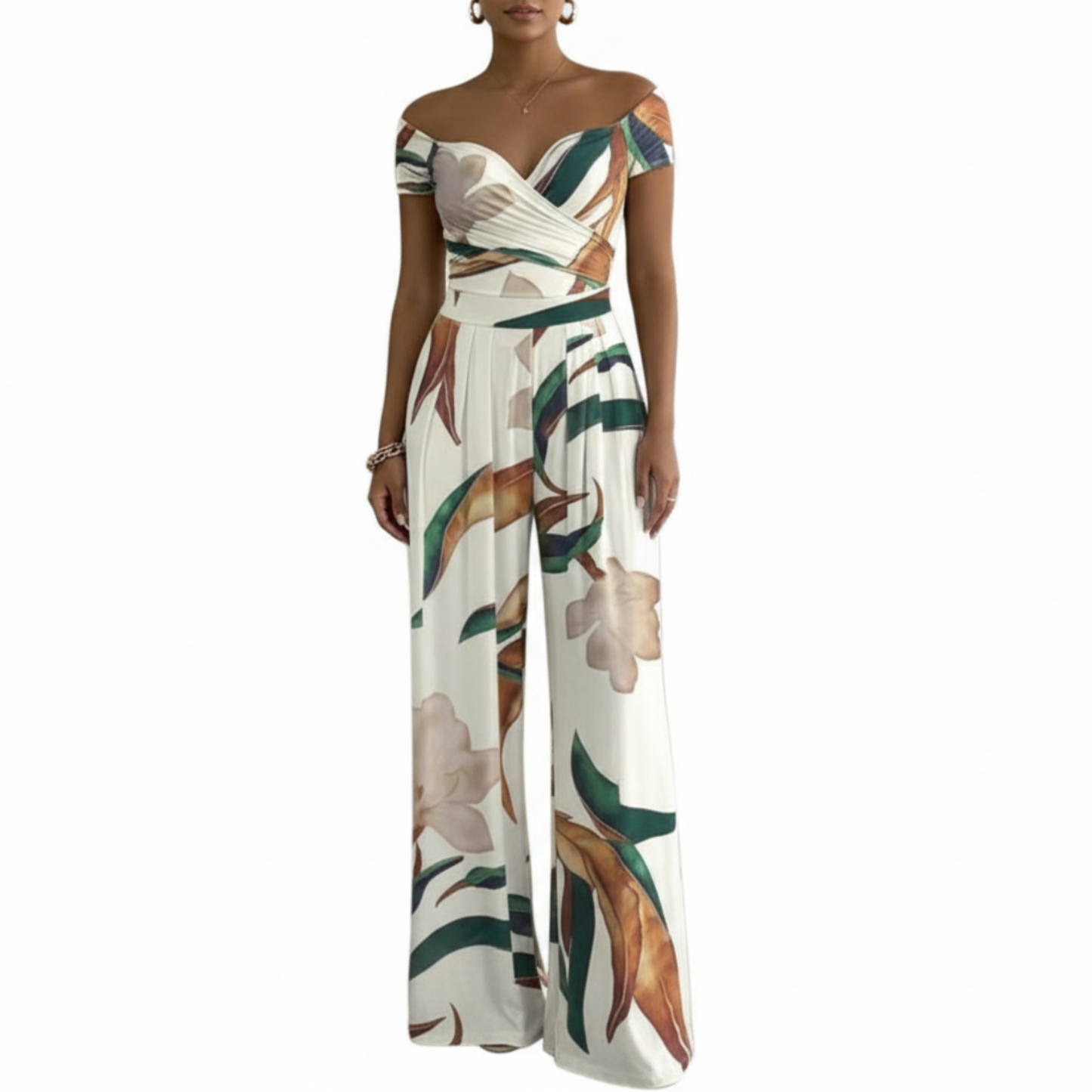 Francesca | Women’s Off Shoulder Floral Print Wide-Leg Jumpsuit