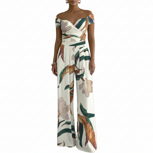 Francesca | Women’s Off Shoulder Floral Print Wide-Leg Jumpsuit