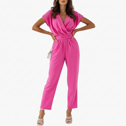 Phoebe | Women’s Short Sleeve Crossed V-Neck Tie-Waist Jumpsuit