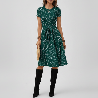 Maritza | Women’s Geometric Print Short Sleeve Tie-Waist Jumpsuit
