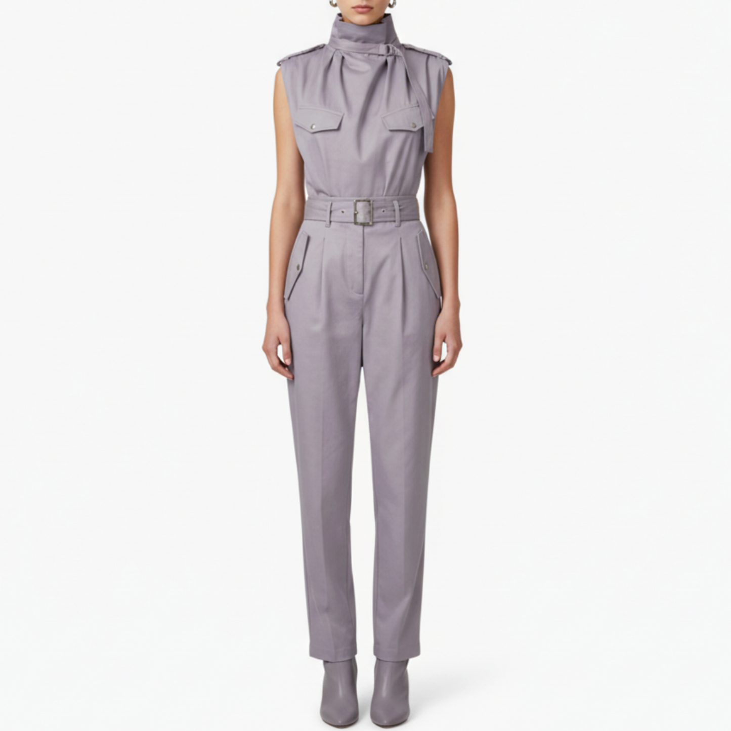 Sutton | Women’s Sleeveless High Neck Belted Utility Jumpsuit