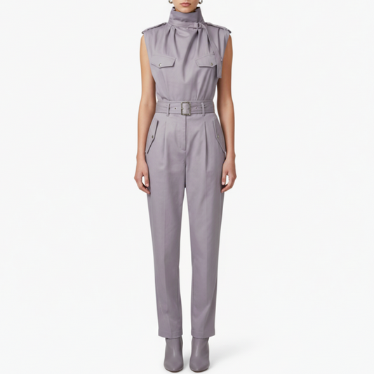 Sutton | Women’s Sleeveless High Neck Belted Utility Jumpsuit
