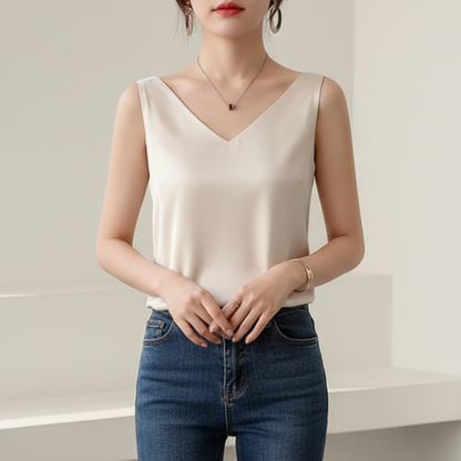 Elara | Women’s Classic Relaxed Fit Draped Satin Tank