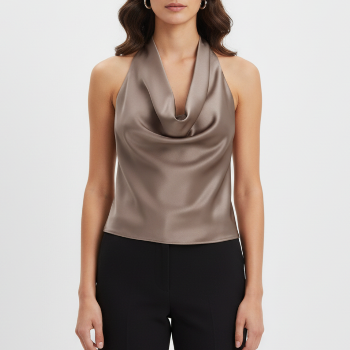 Jenny | Women’s Halter Back Tie Draped Satin Tanks