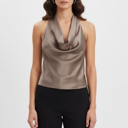 Jenny | Women’s Halter Back Tie Draped Satin Tanks