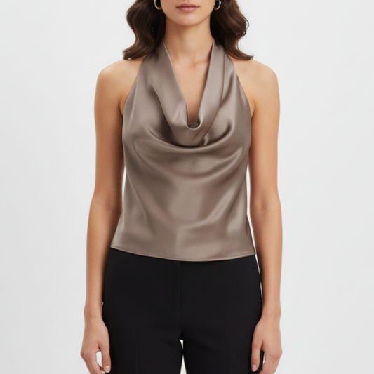 Jenny | Women’s Halter Back Tie Draped Satin Tanks