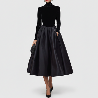 Emery | Women’s Elegant Black Turtleneck Midi Dress