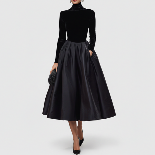 Emery | Women’s Elegant Black Turtleneck Midi Dress
