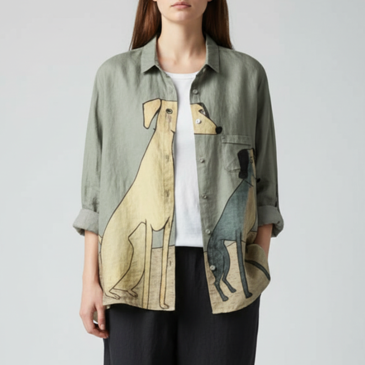Finley | Women’s Oversized Dog Print Button-Up Shirt