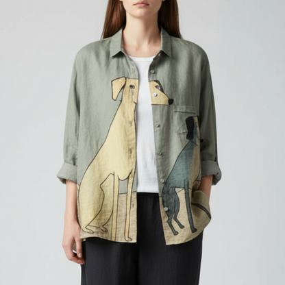 Finley | Women’s Oversized Dog Print Button-Up Shirt