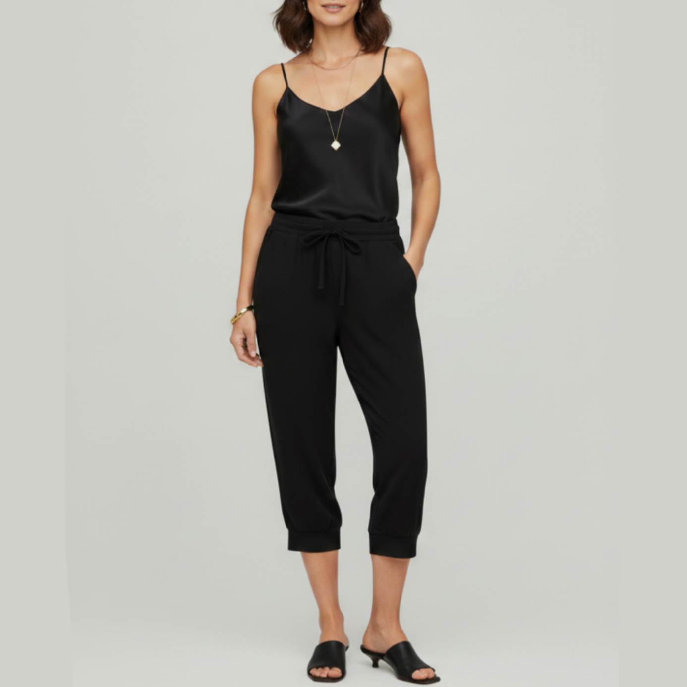 Toni | Women’s Sleeveless Capri Jumpsuit with Drawstring Waist