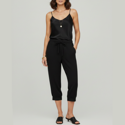 Toni | Women’s Sleeveless Capri Jumpsuit with Drawstring Waist