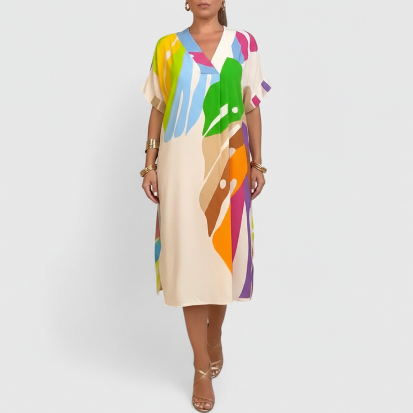 Cheyenne | Women’s Comfortable Abstract Print Midi Dress
