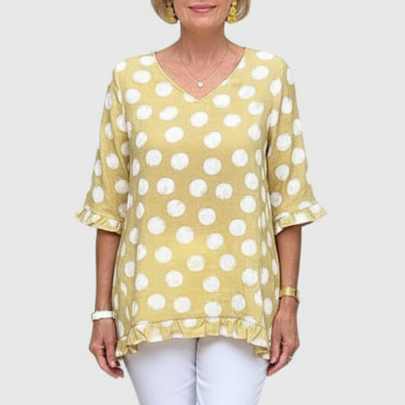 Hazel | Women’s Blue Polka Dot V-Neck Blouse