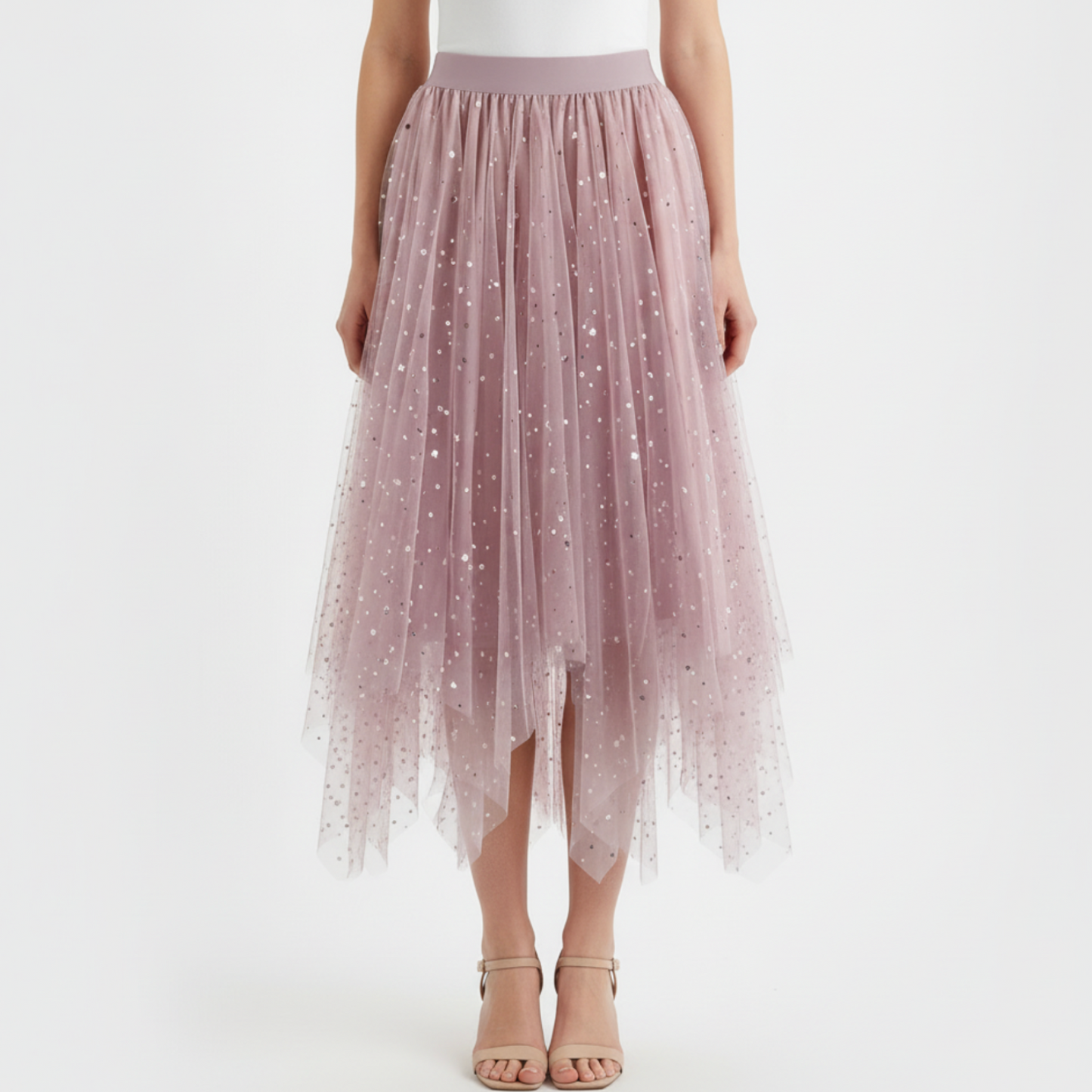Rosalie | Women’s Sparkle Mesh Handkerchief Hem Skirt