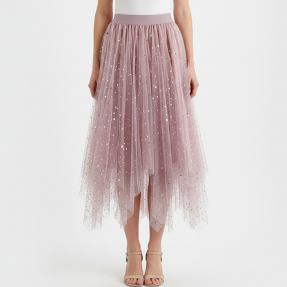 Rosalie | Women’s Sparkle Mesh Handkerchief Hem Skirt