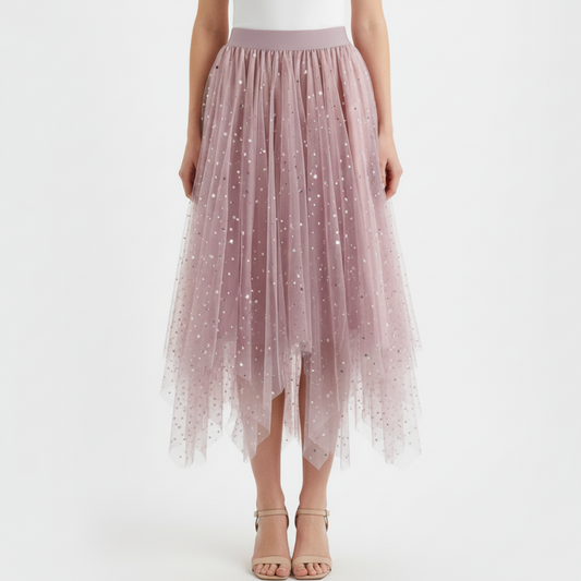 Rosalie | Women’s Sparkle Mesh Handkerchief Hem Skirt
