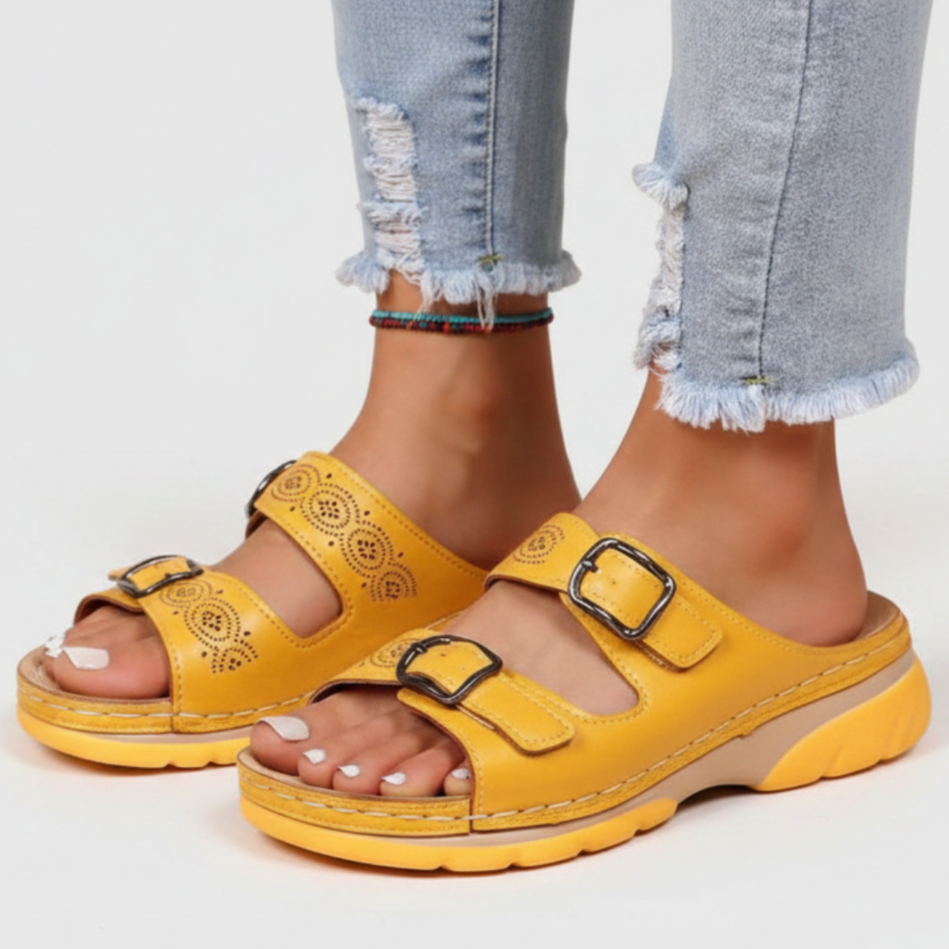 Laney | Women’s Orthopedic Buckle Strap Leather Sandals