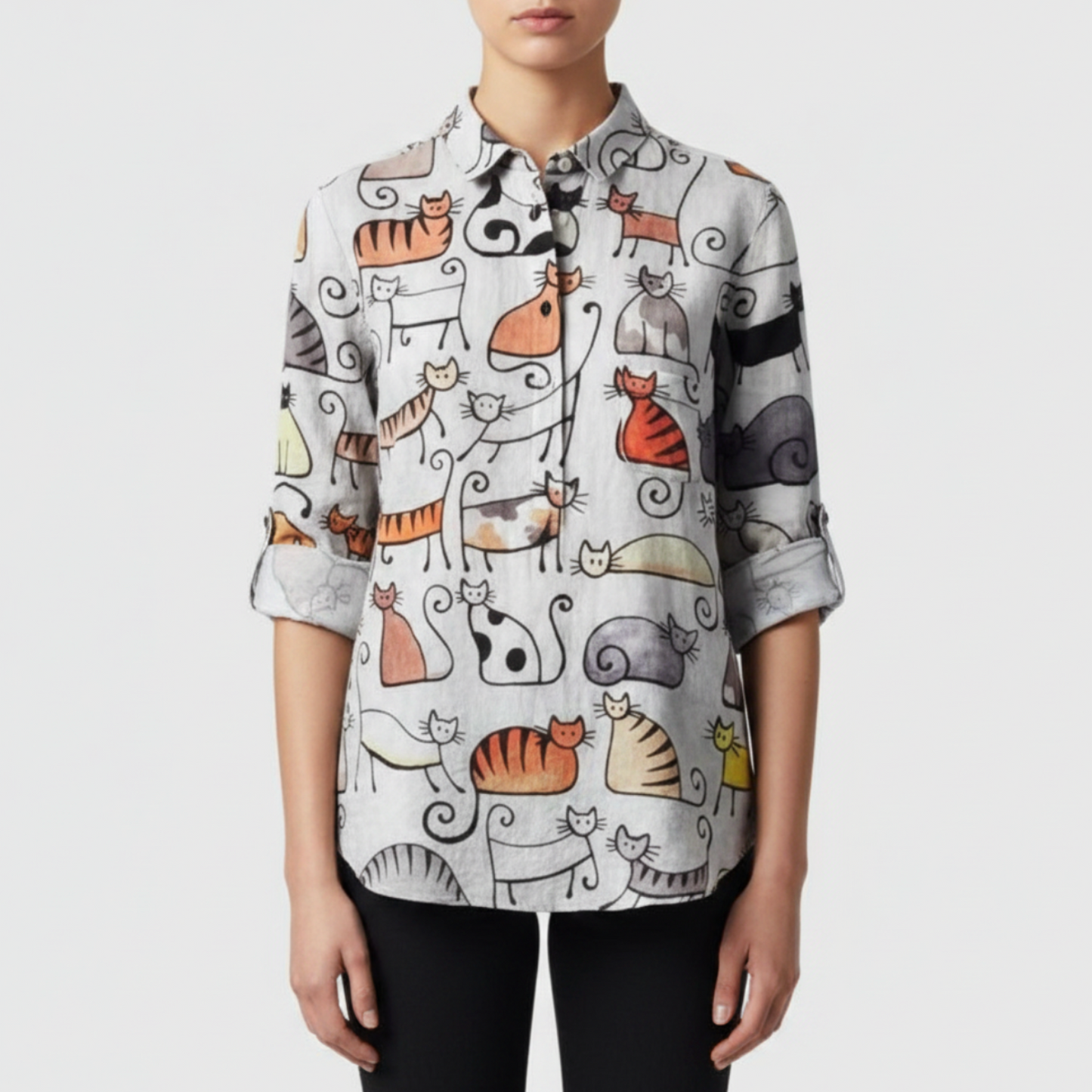 Delia | Women’s Artistic Print Button Up Blouse