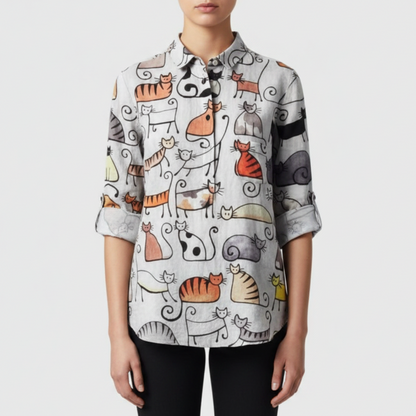 Delia | Women’s Artistic Print Button Up Blouse