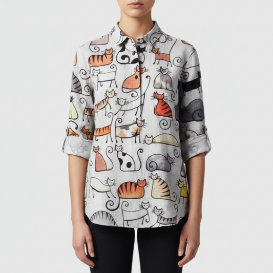 Delia | Women’s Artistic Print Button Up Blouse