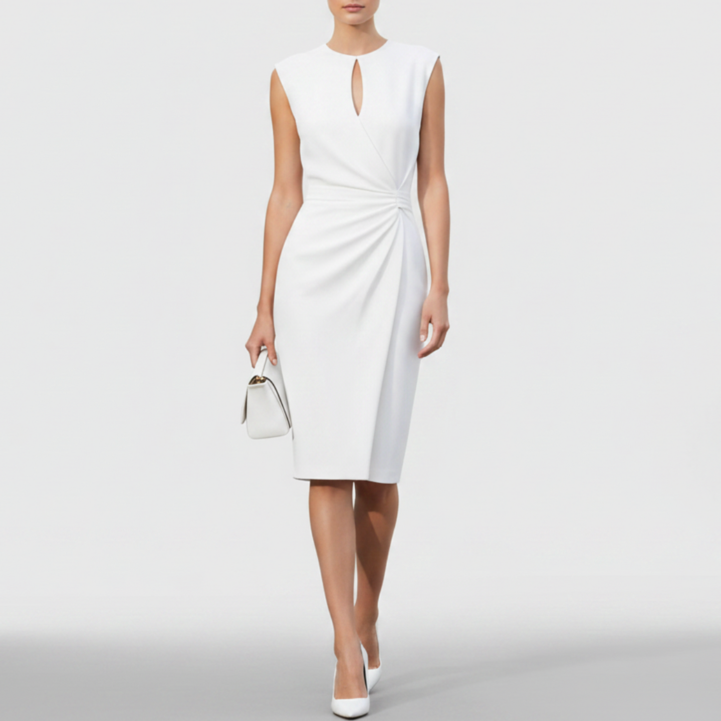 Elodie | Women’s Elegant Ruched Keyhole Midi Dress