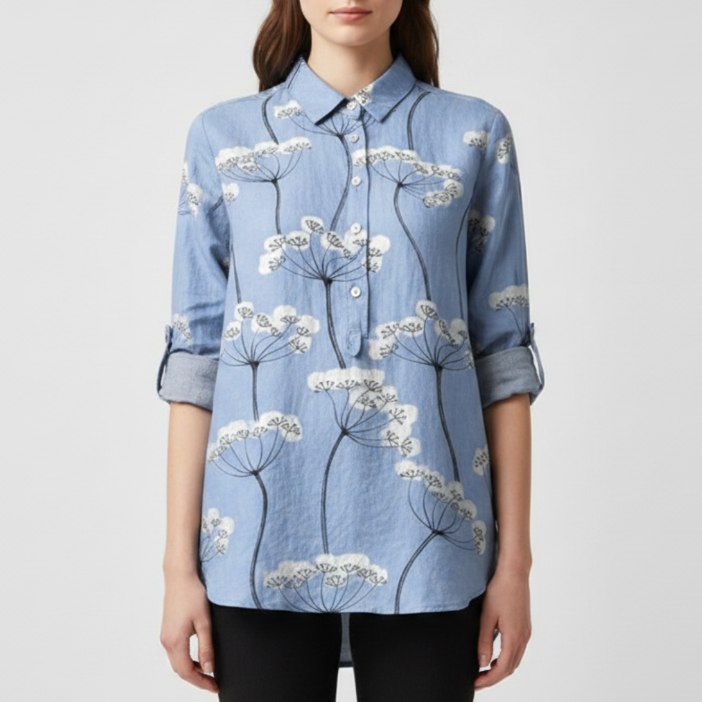 Aurelia | Women’s Artistic Crane Print Button Up Blouse