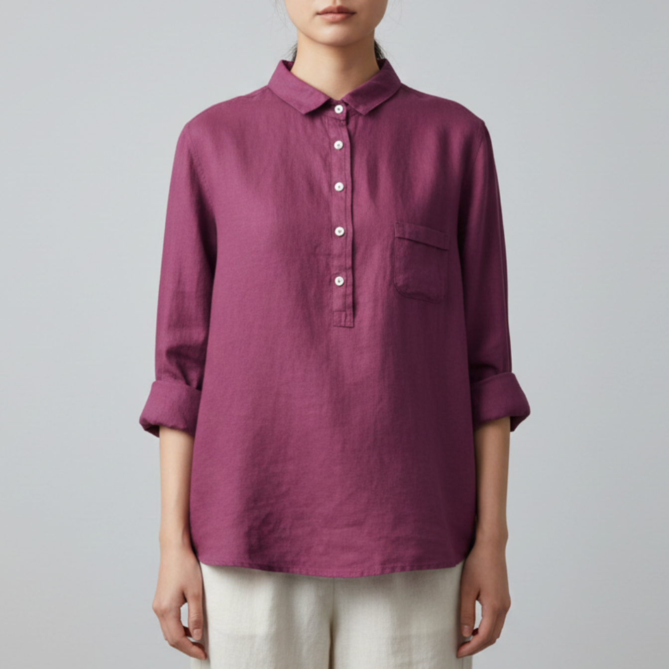 Ottilie | Women’s Relaxed Half Button Linen Blouse