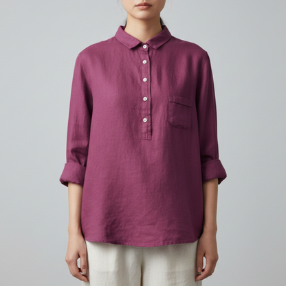 Ottilie | Women’s Relaxed Half Button Linen Blouse
