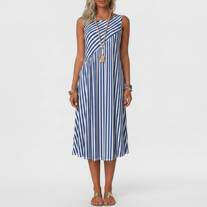 Maristelle | Women’s Sophisticated Striped Sleeveless Midi Dress