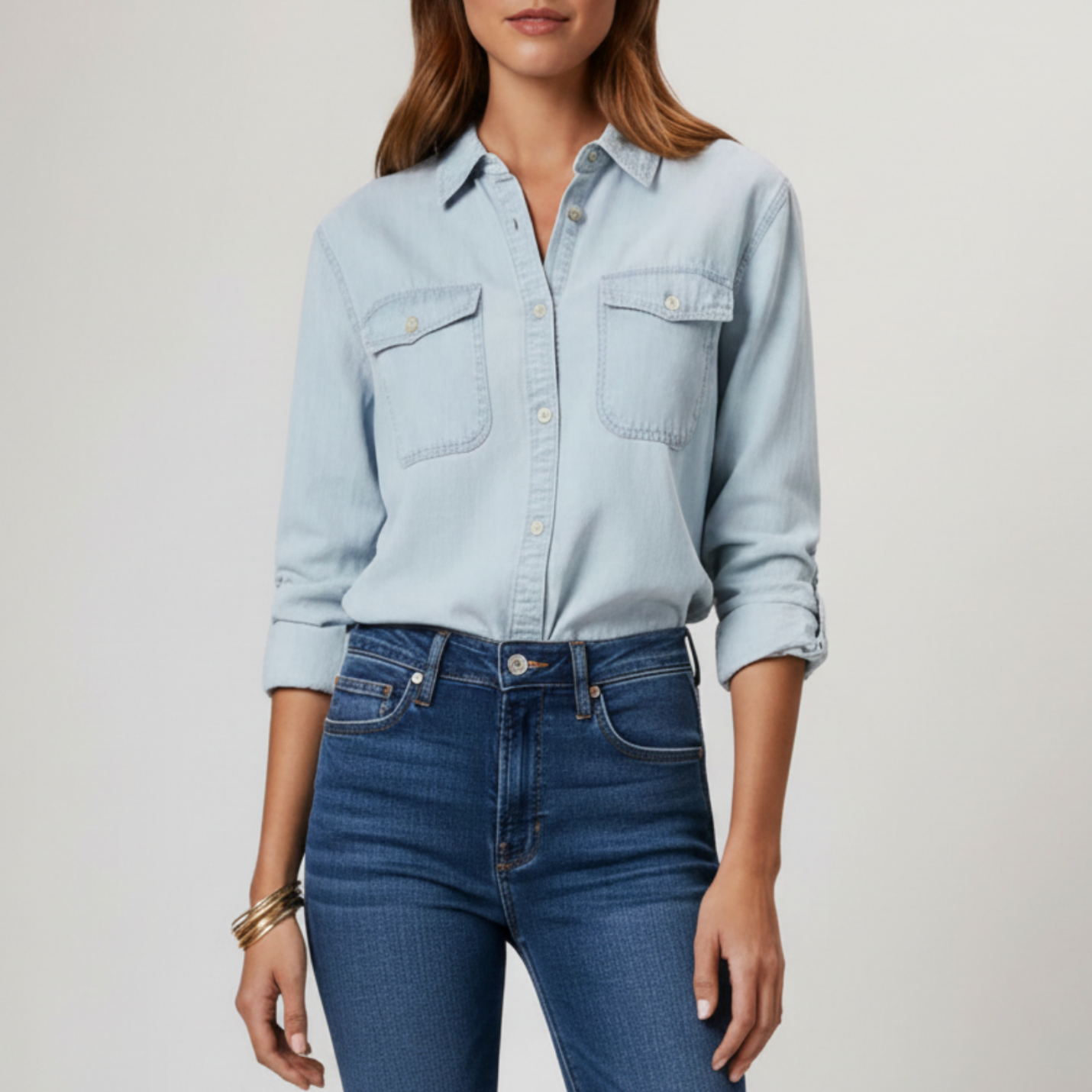Danity | Women’s Classic Long Sleeve Button Front Denim Shirt