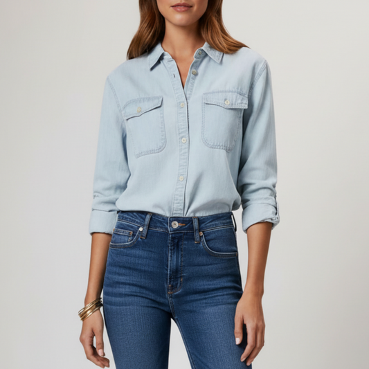 Danity | Women’s Classic Long Sleeve Button Front Denim Shirt