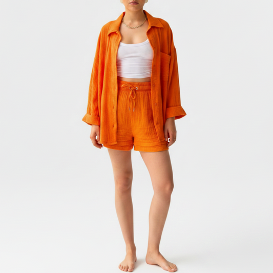 Jane | Women’s Elegant Linen Shirt And Shorts Co-Ord Set