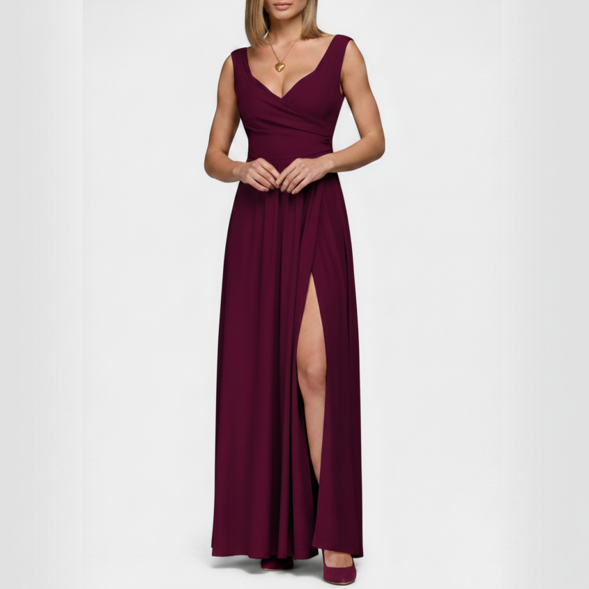 Elarisse | Women’s Elegant V Neck Maxi Dress with Slit