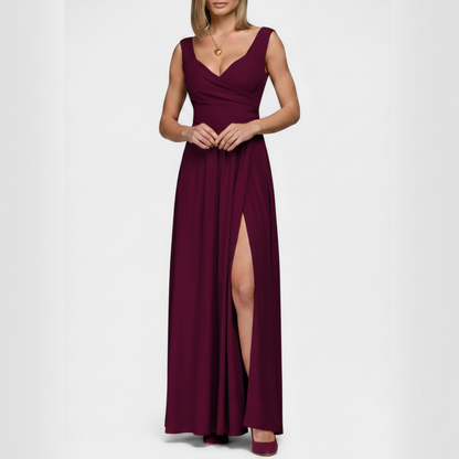 Elarisse | Women’s Elegant V Neck Maxi Dress with Slit