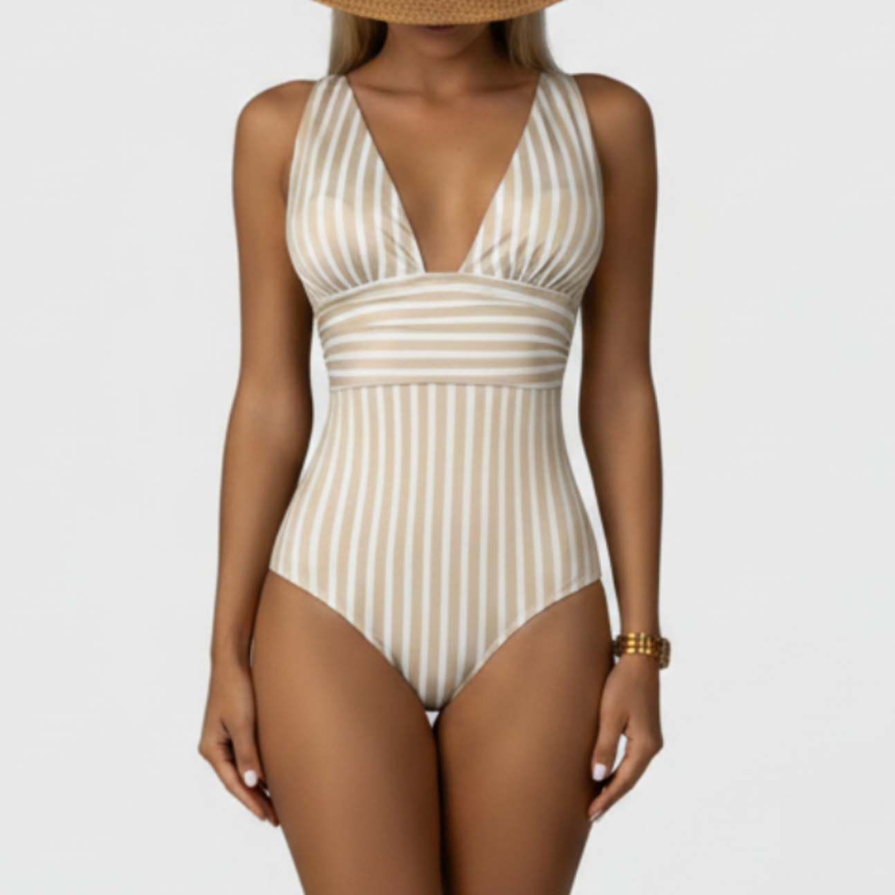 Zivara | Women’s Striped V Neck One Piece Swimsuit