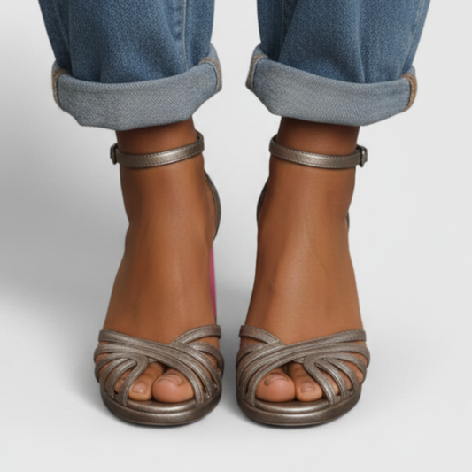 Jasmin | Women’s Metallic Ankle Strap Block Heel Sandals
